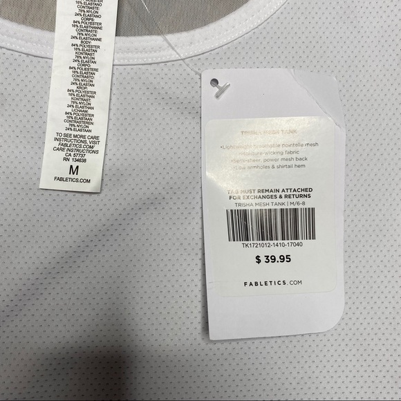 Fabletics Trisha Medium White Mesh Panel Tank Top - Picture 3 of 5